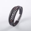 Stainless Steel Chain Leather Bracelet for Men - Personalized Woven Leather Wristband Handpiece
