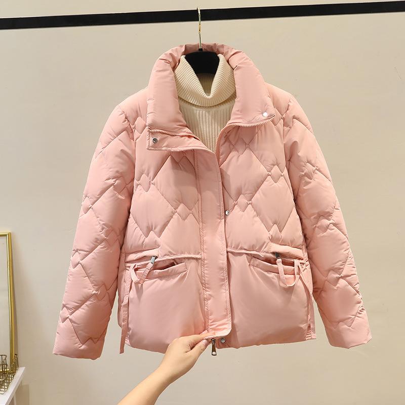Down cotton-padded clothes women's short models, new winter small cotton-padded jackets, loose and thickened stand-up neck cotton-padded jackets.