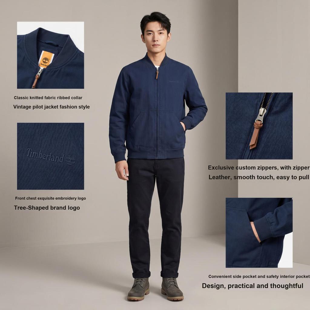 Timberland Solid Color Outdoor Casual Bomber Jacket Men Jackets Deep-Sapphire-Blue A6R1N-433
