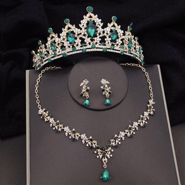 Barock Silberfarben Brautschmuck-Sets Krone Ohrringe Halsband Halskette Set für Frauen Hochzeitskleid Tiaras Brautschmuck-Set