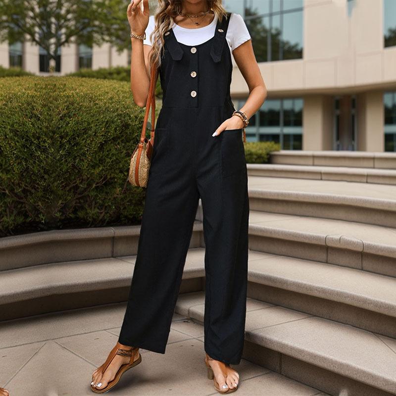New Women's Wear Simple and Basic Versatile Overalls Straight Casual Suspenders