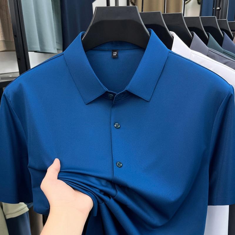 Men's White Ice Silk Seamless Short Sleeve Dress Shirt For Business And Casual Wear