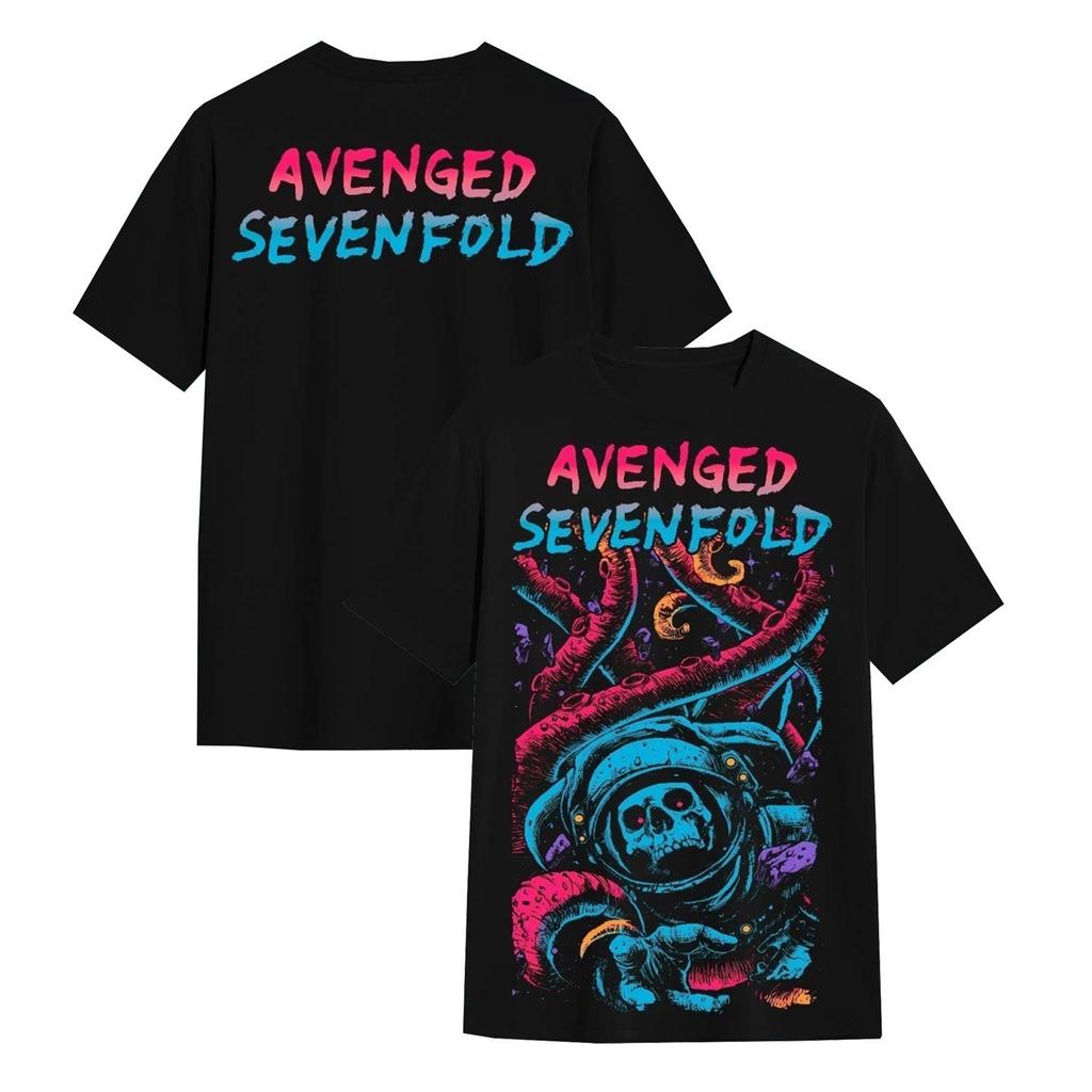 Avenged Sevenfold  Dark Metal Band  Schwarzes Leder T-Shirt  Lockere Passform für Amerikanischen Stil