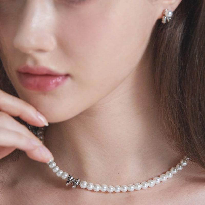 noonoo fingers Sha Ribbon Pearl Necklace