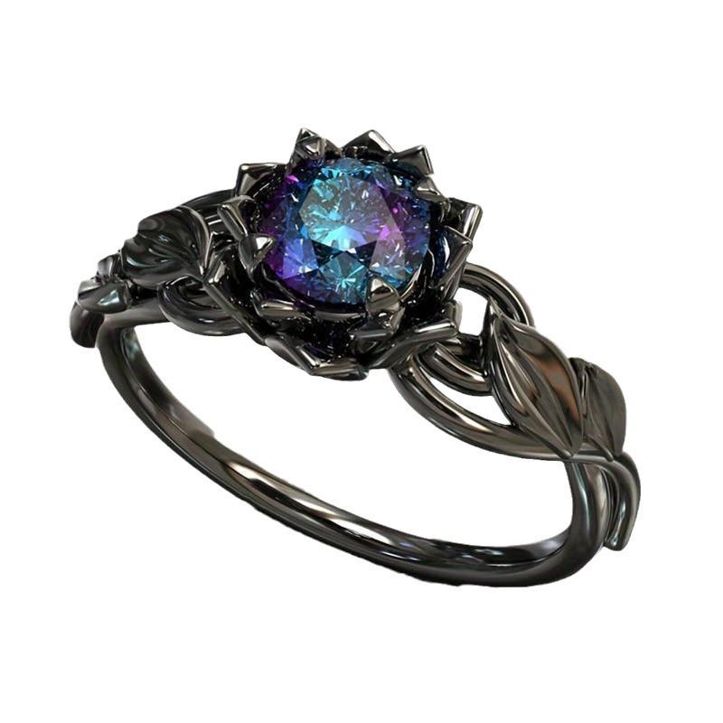 Gun Black Lady Flower Ring Creative Rose Jewelry Colored Diamond Jewelry