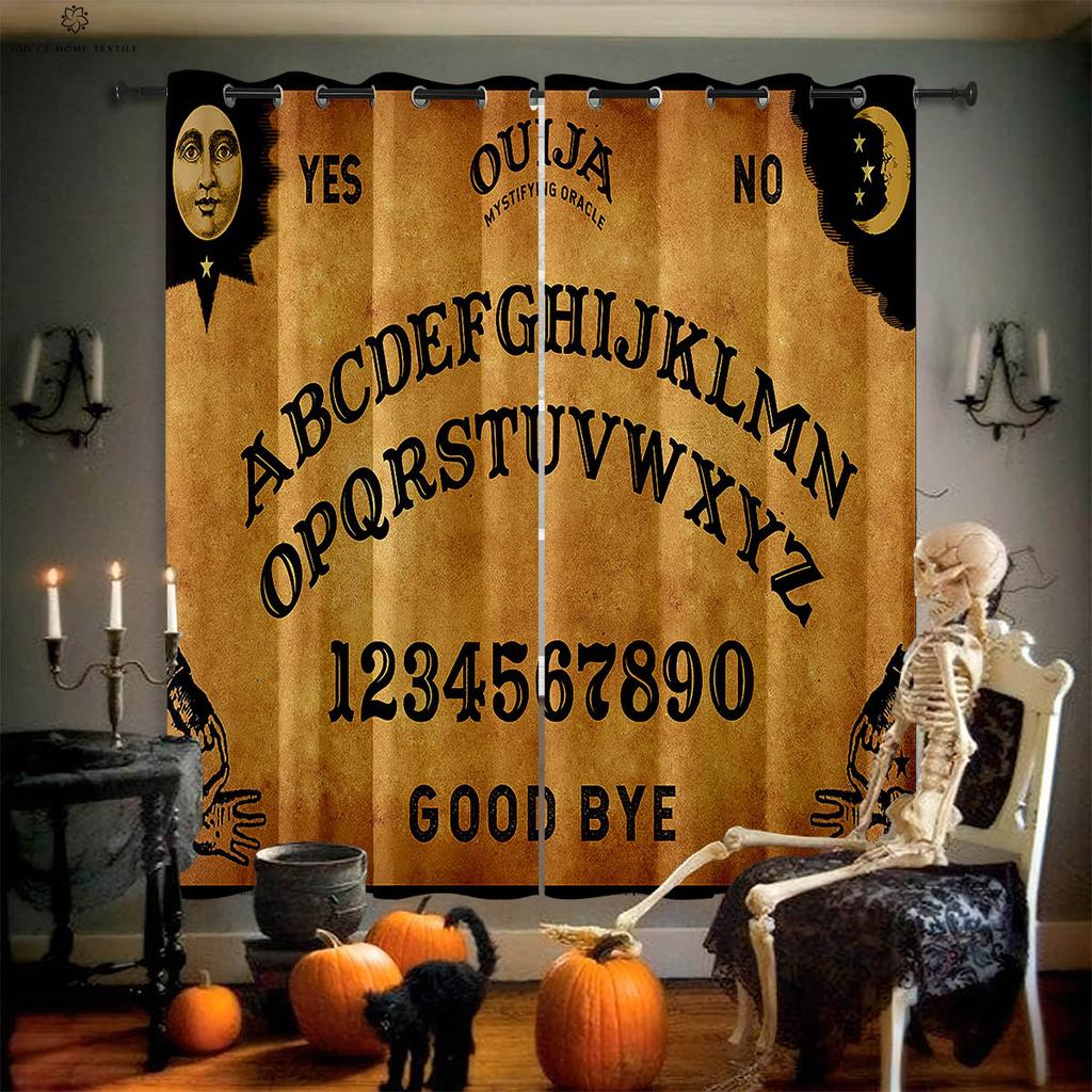 Halloween Skull Spider Web 3D Printed Blackout Curtain, Heat Insulation, Suitable for Bedroom and Dining Room Decoration