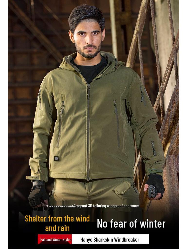 Hanye Sharkskin Softshell Camouflage Windbreaker for Men & Women - Breathable Outdoor Tactical Training Suit