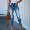 All-Season Women's Mid-Waist Pencil Pants Stretchy Ripped Elastic Denim Pants Polyester/Cotton XL