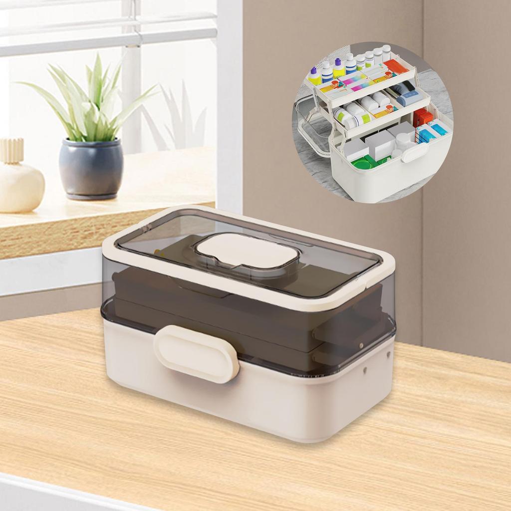 Portable Medicine Box Dustproof Desktop Organizer Empty First Aid Kit Medicine Organizer for Workplace Dresser Home Car Bathroom