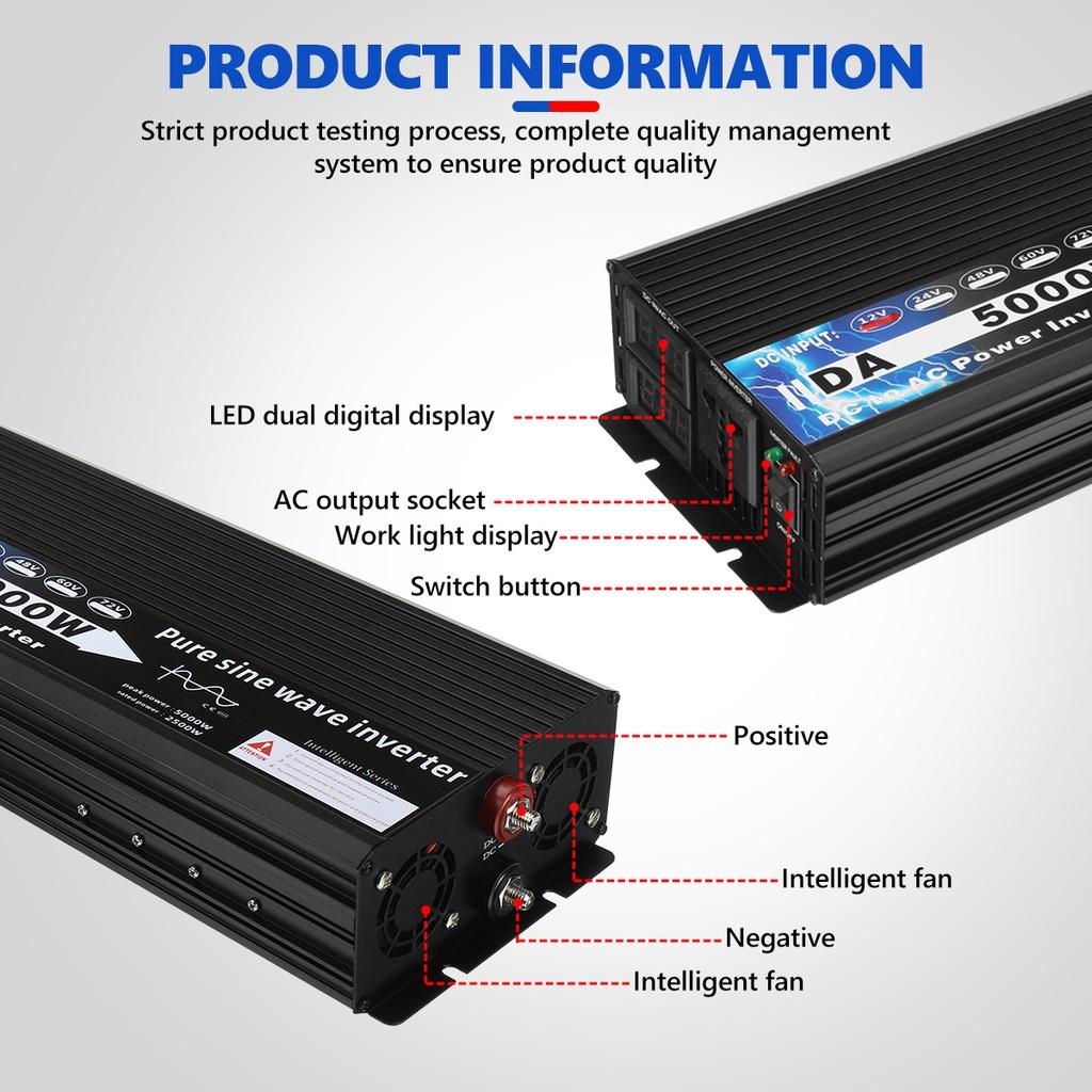 2200W 3000W 4000W 5000W Pure Sine Wave Inverter DC 12v/24v To AC 110V/220V Voltage Transformer Power Converter Solar Inverter