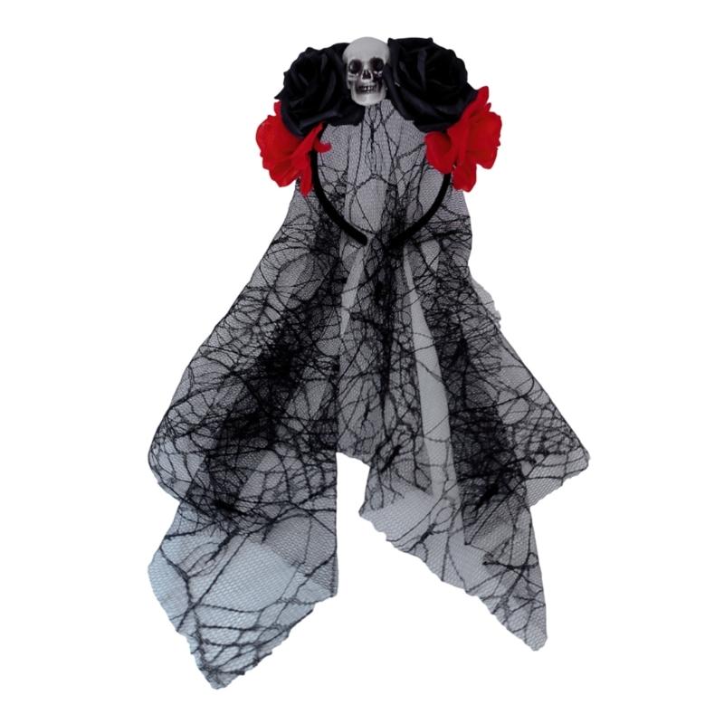 

Rose Witch Costume Hair Hoop Gothic Dark Flower Skull Hair Styling for Live Show Headband Gothic Carnivals 1