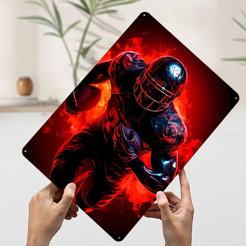 American Football Player in Red Hues Printed Poster Customized Wall Art Retro Vintage Metal Tin Signs for Home Decoration Room 20x30cm(7.8x11.8inch)