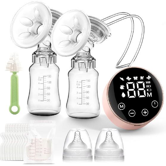 Electric Breast Pump, Hands Free Breast Pump 3 Modes 9 Levels, Double Wearable Breastfeeding Pump with Breastmilk Storage Bags & Pacifier Brush,
