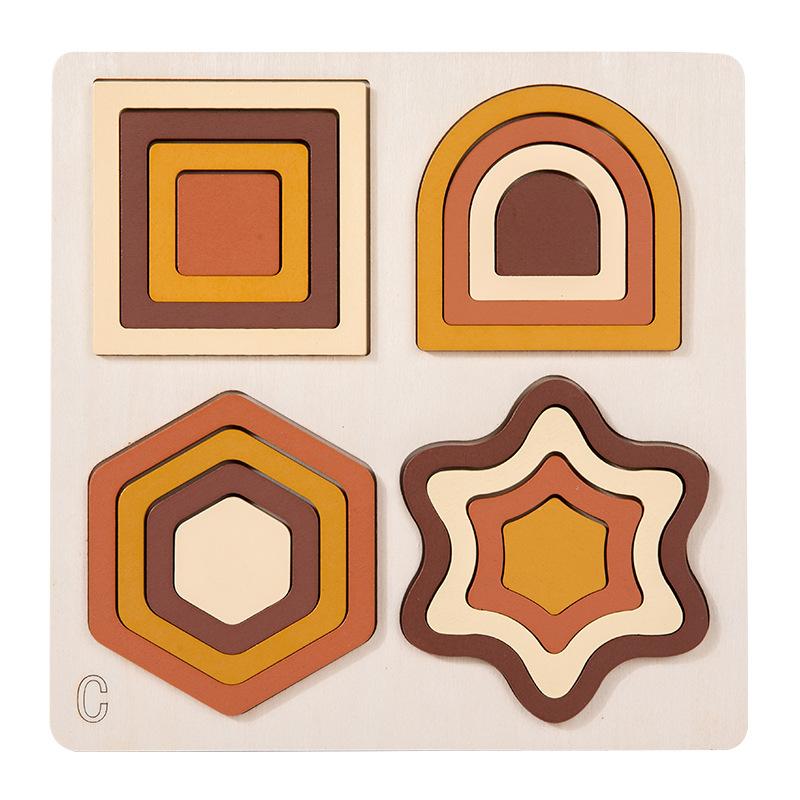 Children'S Early Education Shape Three-Dimensional Puzzle, Kindergarten Puzzle Color Shape Cognitive Puzzle Wooden Toy