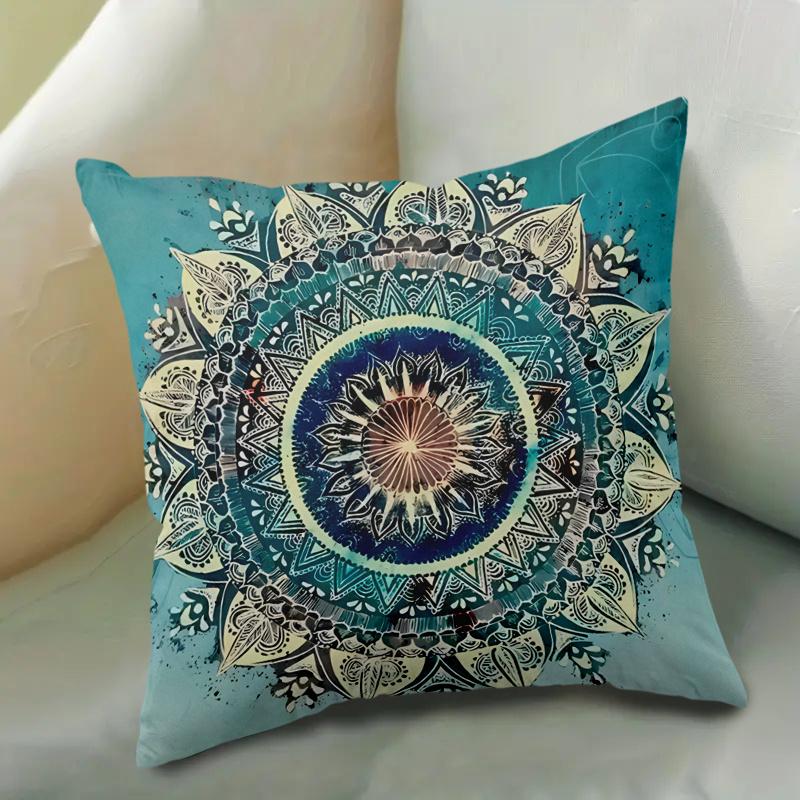 1Pc Mandala Flower Print Throw Pillow Cover,Suitable For Sofa,Bedroom,Living Room,A Healing Gift For Yoga Lovers
