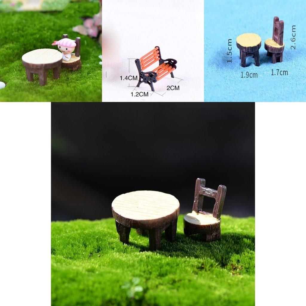 Miniature Garden Bench Set Durable Resin White Chair And Brown Table Micro Landscape Decor