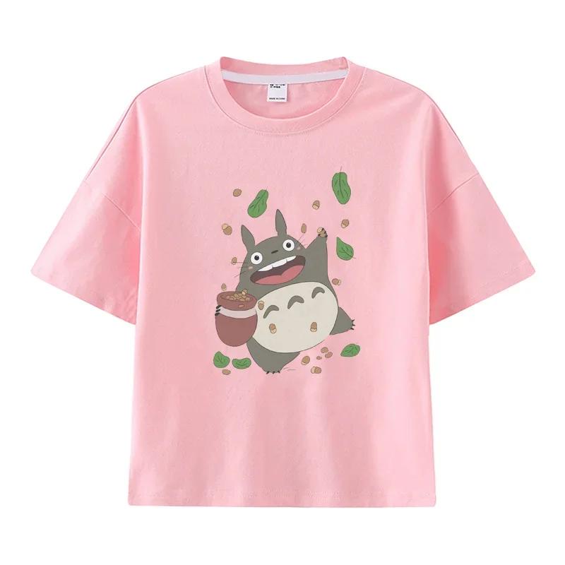 T-shirt estiva per bambini con stampa cartone animato Hayao Miyazaki Totoro, manica corta, moda di strada, abbigliamento per bambine, maglietta top per bambini carina e divertente