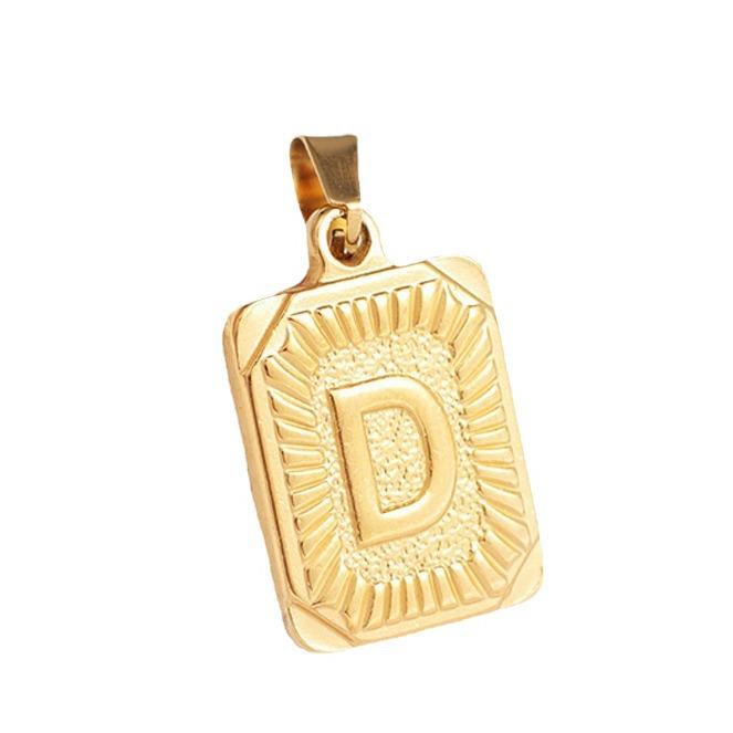 New Electroplated Square Copper Plate English Letter Pendant - Handmade Gold Medal Design.
