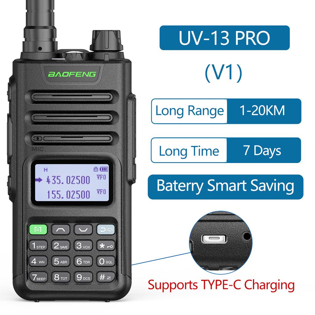 BaoFeng UV-13 PRO V1 V2 High Power Dual Band Walkie Talkie Type C Charger 16 KM Long Range UV13 Transceiver Ham Two Way Radio