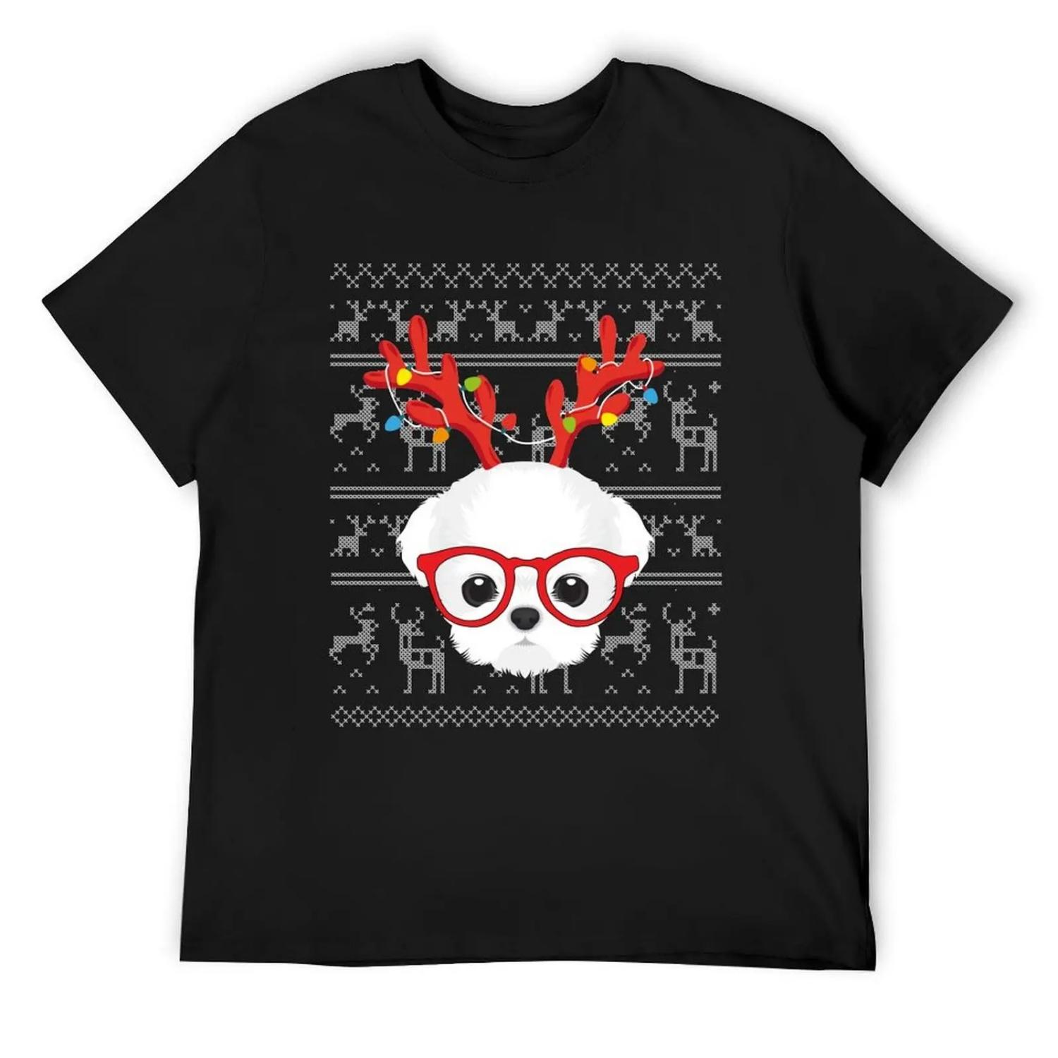 Maltese Ugly Christmas Sweater Reindeer Xmas T-Shirt quick drying Man t-shirt blue lock men t shirts high quality S
