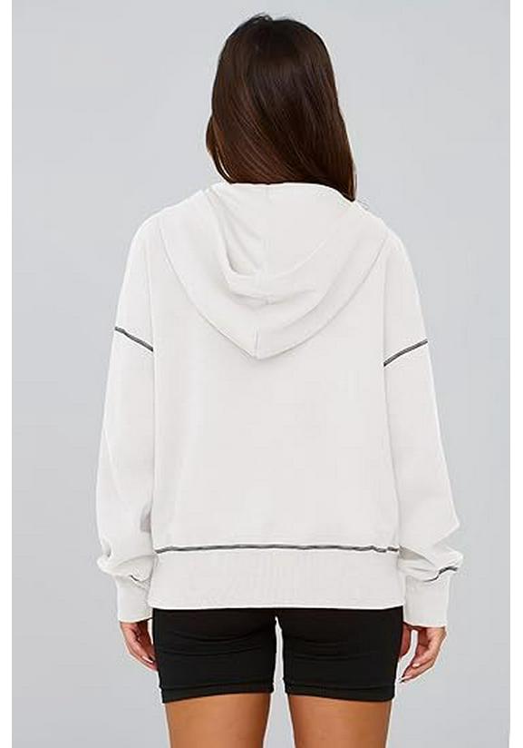 Women's Cropped Half Zip Hooded Sweatshirt - Autumn Winter Fashion 2025