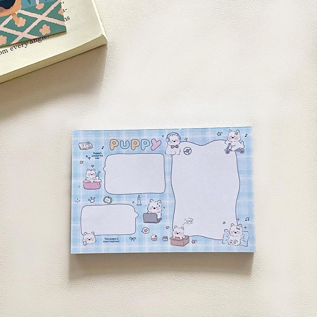 Kawai Stationery Creative Cartoon Cute Sticky Note Ins High Looking Little Milk Dog Tear Off Non Student Message Book Memo Pad
