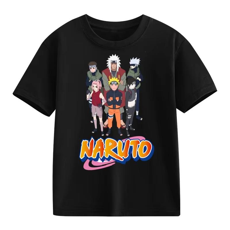 2026 Naruto Kids TShirt Uzumaki Uchiha Sasuke Hatake Kakashi Anime Character Print Cotton Short Sleeve Boys Girls Round Tops