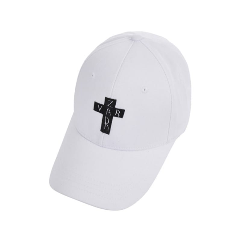 VARZAR Black Cross Logo Overfit Buckle Cap White