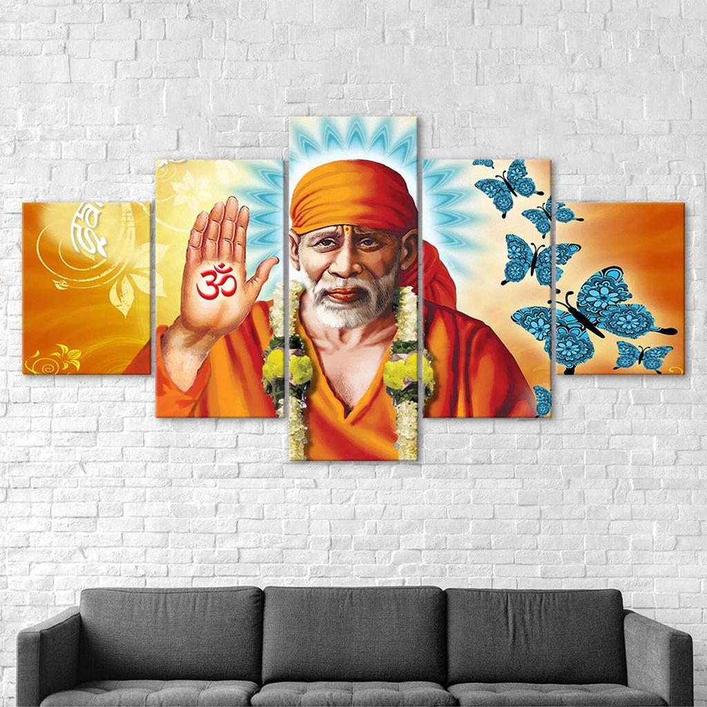 Spiritual Master Shirdi Sai Baba 5 Piece Five Panel Wall Canvas Print Modern Poster Picture Home Decor Gift For Him Her