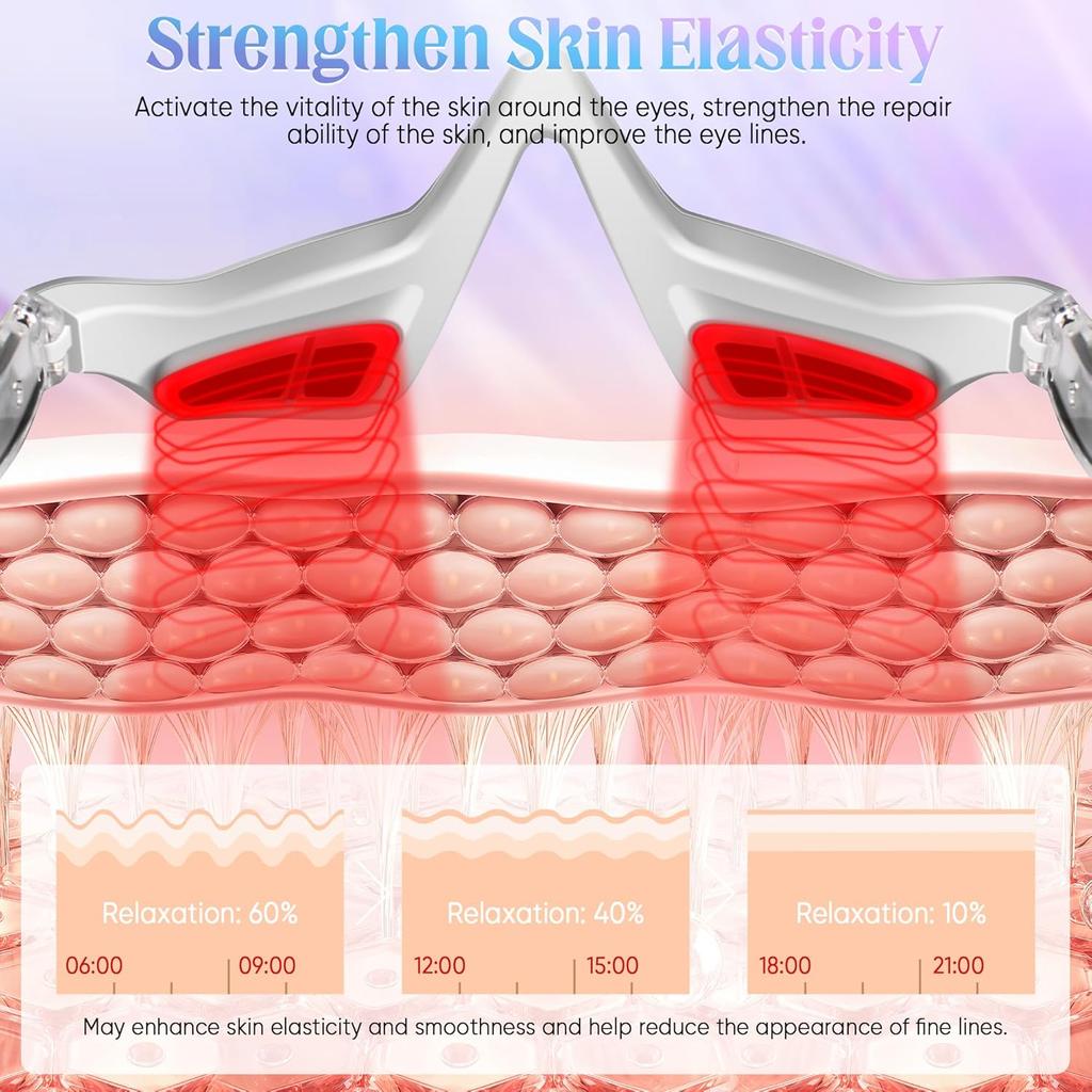 Under Eye Light Therapy Glasses, 2 Modes Light Therapy, Beauty Device with Eye Massage for Relieve Eye Fatigue, Eye Bags, Dark Circles (White)