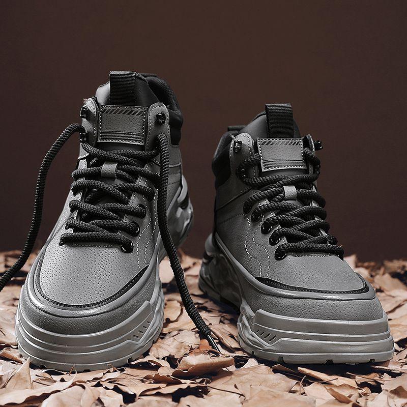 Height Increasing Sporty Men‘s Boots Spring Autumn Outdoor Casual Thick Sole High Top Durable British Vintage Youth Work Shoes