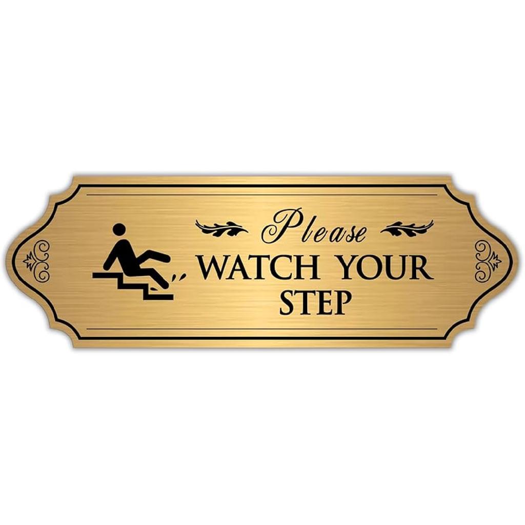 Please Watch Your Step Sign, Self-Adhesive Waterproof Vinyl Mind Your Step Sticker, Safety Sign for Home/House, Business, Restaurants and Offices