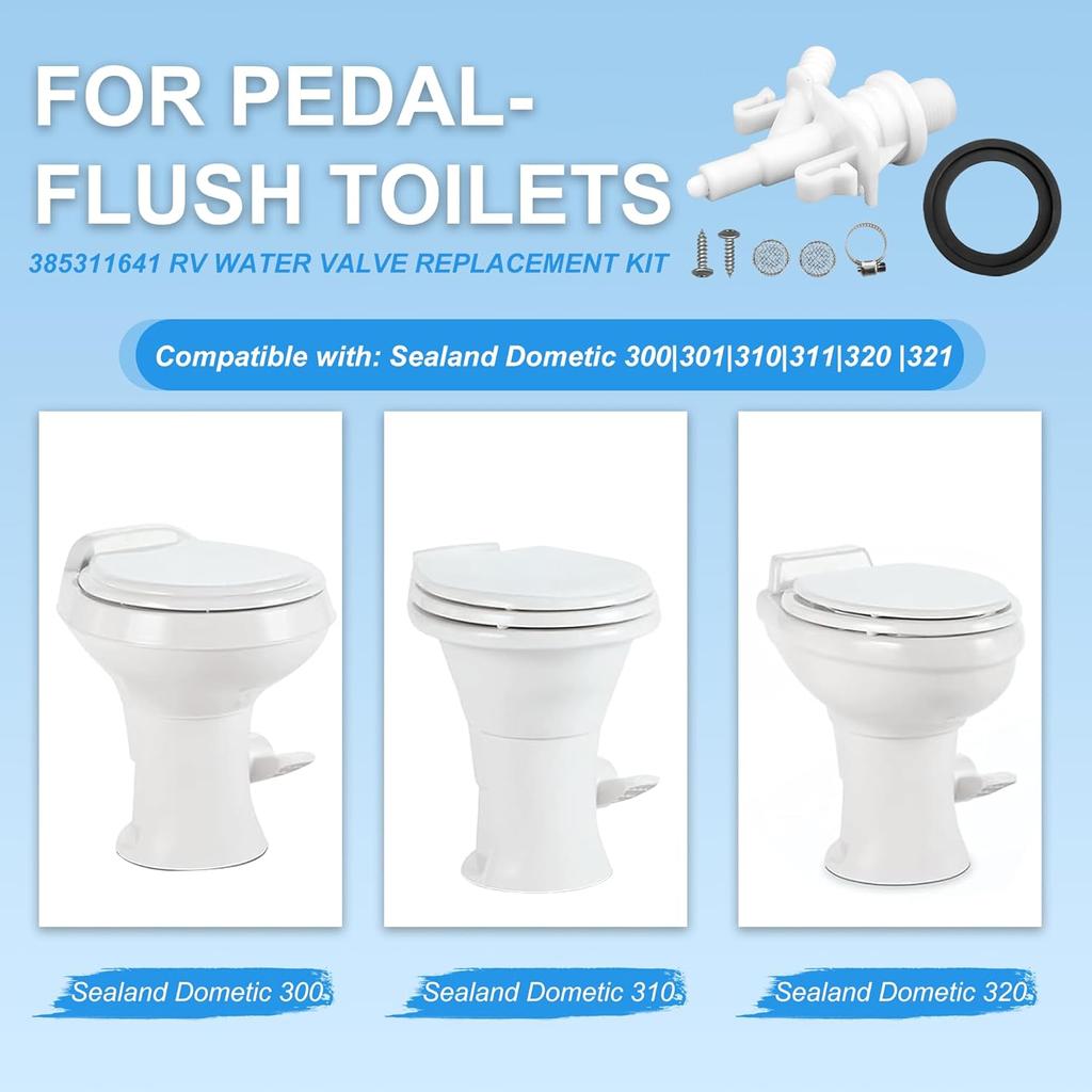 385311641 Sada ventilu a těsnění pro RV toaletu Dometic - Mrazuvzdorné splachovací díly pro kempingovou toaletu Dometic 300|301|300|311|320|321 Pedál - Splachování