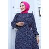 Ruffle Detailed Floral Viscose Dress Tsd240614 Black