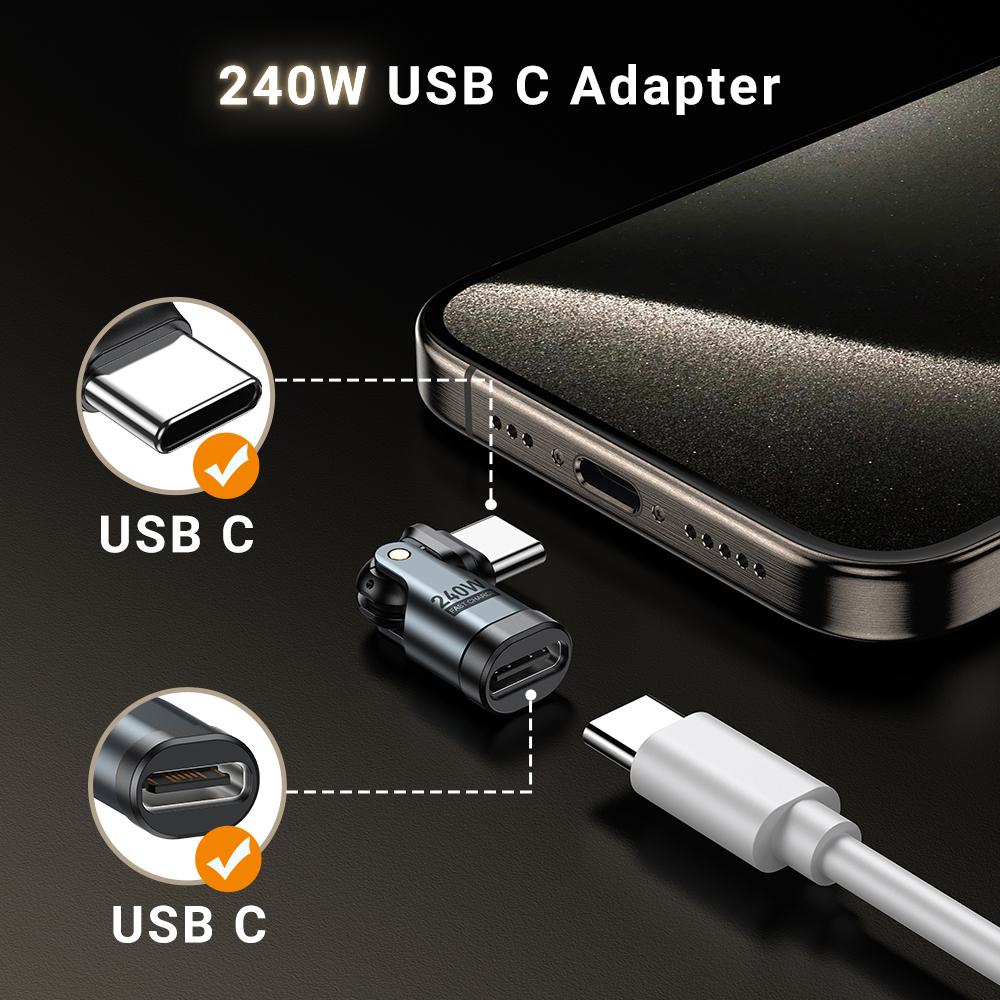 240W USB C Adapter USBC To Type C OTG Fast Charge Cable Adapter Type C Male To Female Converter For iPhone16 Macbook Laptop