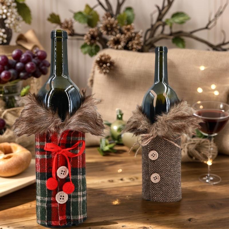 Red Wine Bottle Sleeve Christmas Dinner Table Decorative Bottle Cover For Family Gathering Festival Event Setting