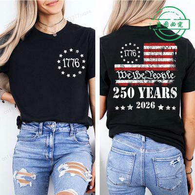 Summer Short Sleeve T-shirt Vintage Independence Day Women's Loose Casual Soft Plus Size Top 250th America Anniversary Shirts