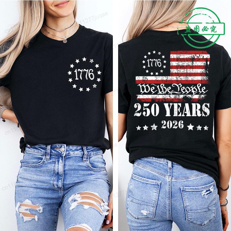 Summer Short Sleeve T-shirt Vintage Independence Day Women's Loose Casual Soft Plus Size Top 250th America Anniversary Shirts