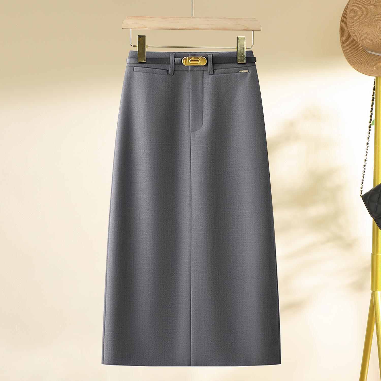 

Spring 2025 Women s Gray High-Waist Midi Bodycon Skirt - Slim Fit, Mid-Length, Hip Wrap Design M [Recommended for 95-105 lbs]