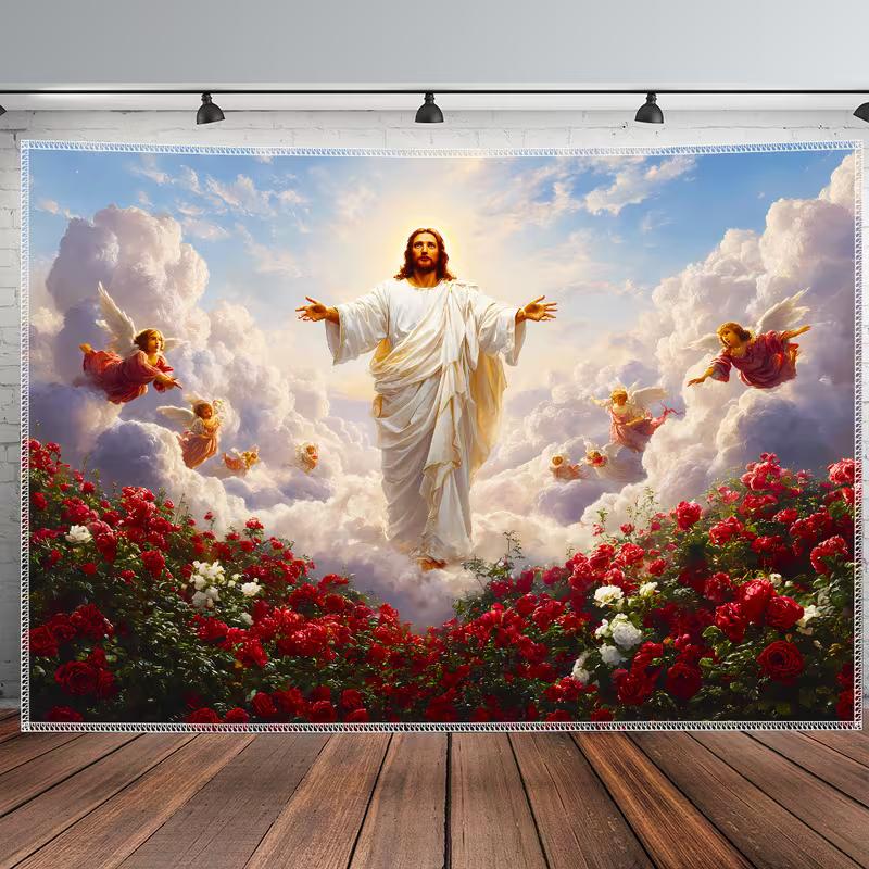 2D Christian Jesus Tapestry Religious Art Wall Hanging for Living Room