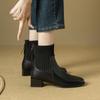 Autumn Winter Women Thick Heel Ankle Boots Fashion Leather Knitted Combination Shoes Square Toe Modern Short Botas Para Mujer