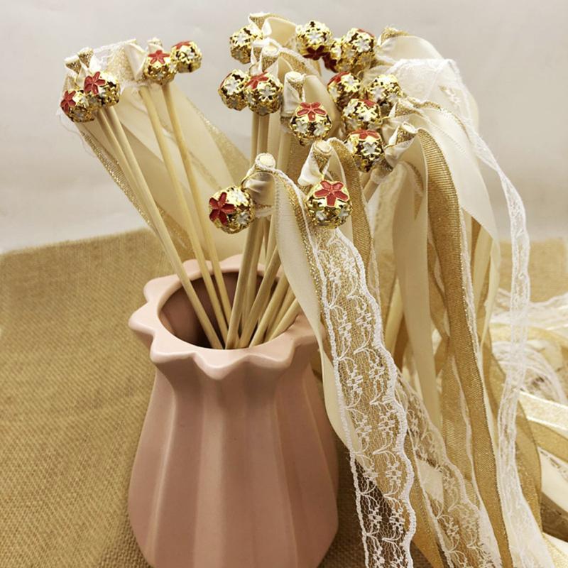 Fairy Stick, Ribbon Wedding Wands Garland With Beautiful Bell Twirling Streamers, Lawn Party
