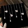 925 Silver Gourd Tassel Pendant Necklace Women Fashion Rhinestone Chain Autumn Winter