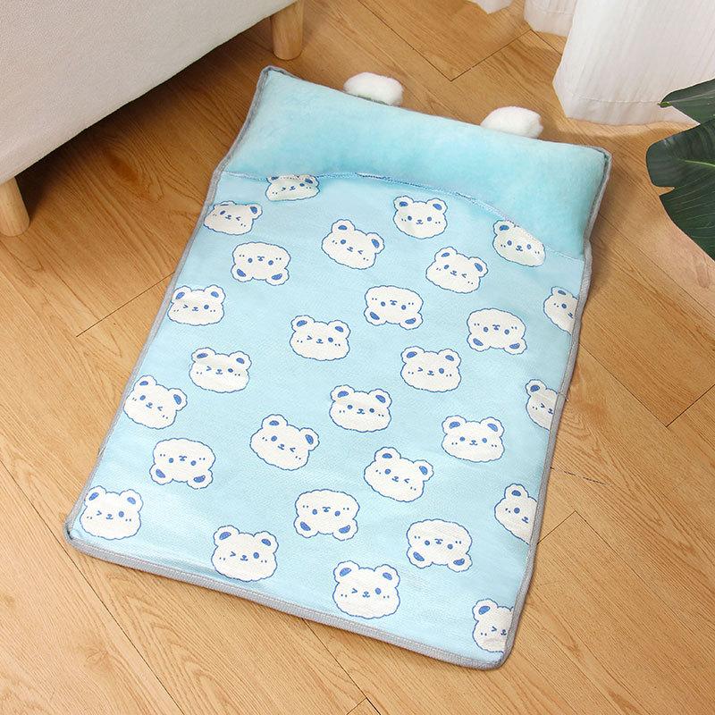 Dog's Nest Cat's Nest Summer Ice Silk Cold Mat Dog's Nest with Pillow Teddy Small Medium Sized Dog Bed Four Seasons Universal
