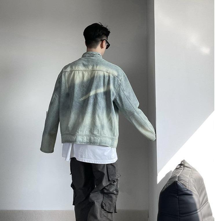 Men's Retro Washed Distressed Denim Zipper Jacket - Loose Casual Versatile Trendy Top