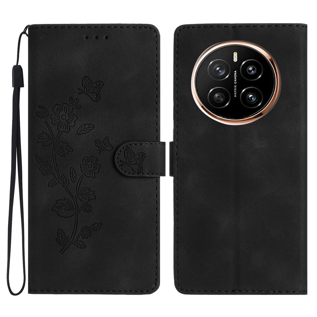 For Honor Magic7 Pro 5G Case Leather Imprinted Flower Phone Cover Wallet with Wrist Strap