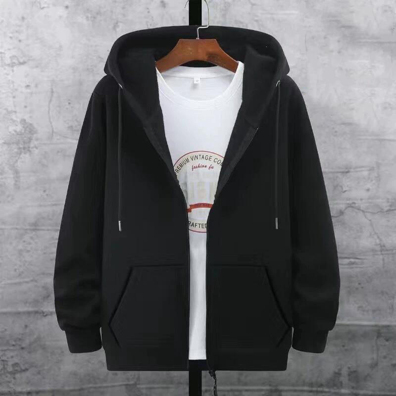 Men's Spring and Fall Casual Hooded Jacket Loose Plus Size Zipper Sweatshirt
