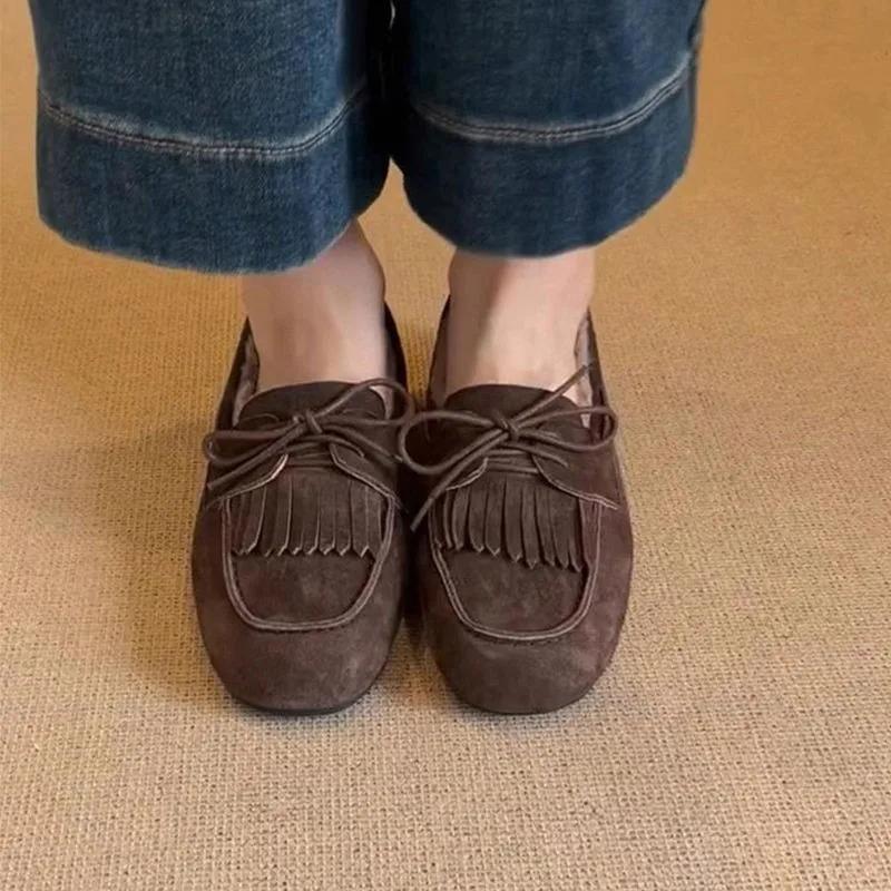 Fashion Shoes for Women 2024 Hot Sale Warm Women's Flats Daily Casual Flats Women Bow Tie Fringe Round Toe Soft Bottom Shoes Ladies