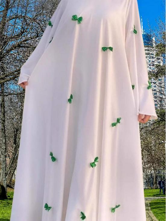Arabic Women's Plus Size Flare Sleeve Abaya Dress - New 2025 Style, Dubai Bow Design