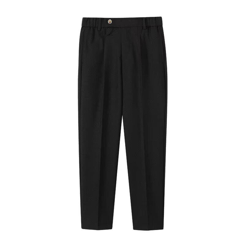 

Мужские легкие брюки в зрелом стиле с двойной складкой и эластичным поясом — весна и осень, слегка зауженные книзу прямые брюки в корейском стиле. 32 чёрный